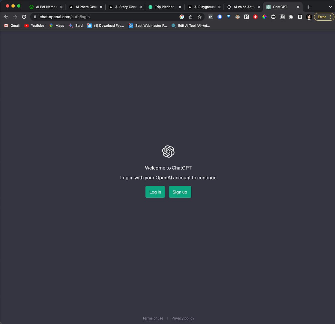 Preview of ChatGPT Website Homepage