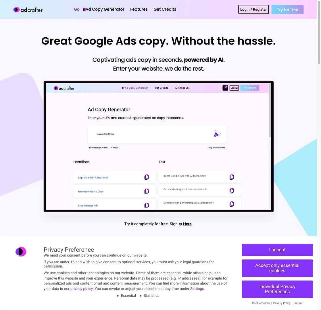Preview of Adcrafter Website Homepage