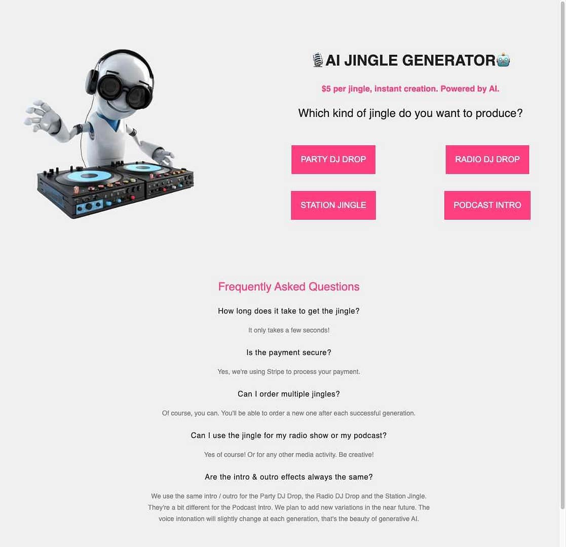 Preview of AI Jingle Generator Website