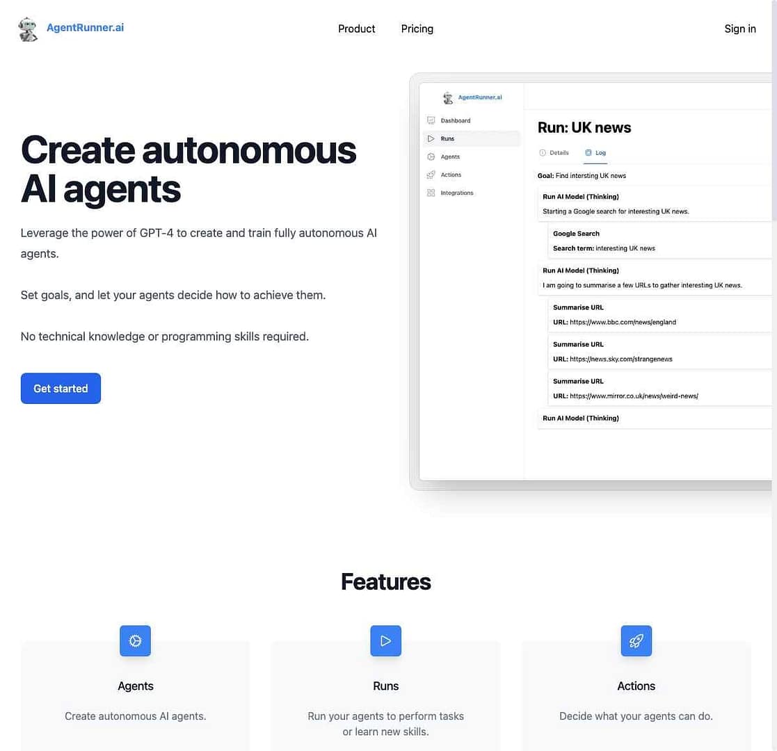 Preview of Agent Runner AI Website Homepage