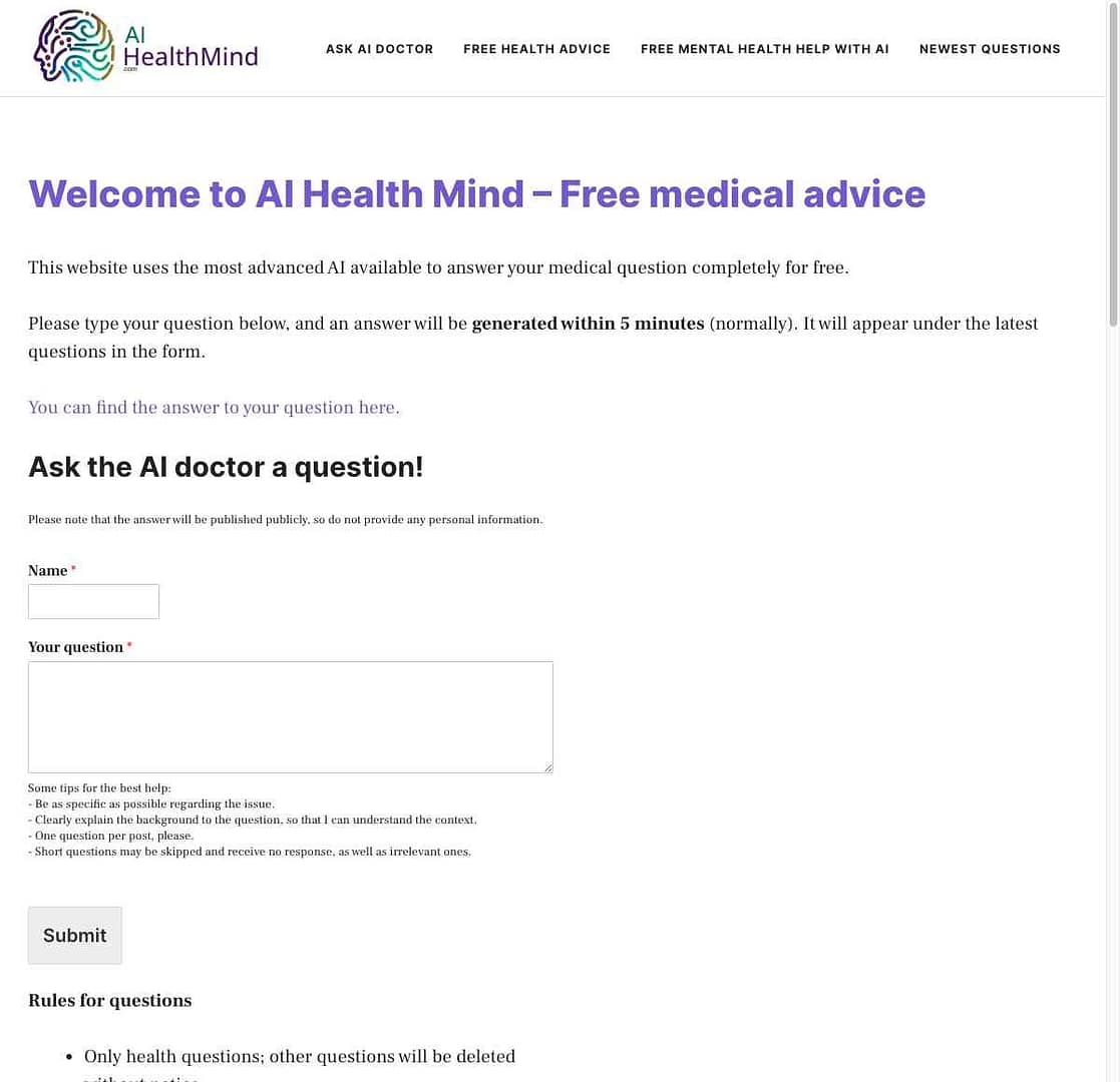 Preview of AI Health MInd Website