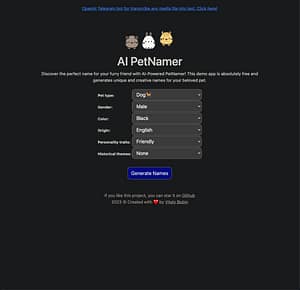 Preview of AI Pet Namer Website