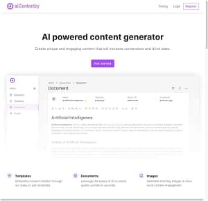 Preview of AiContentzy Website Homepage