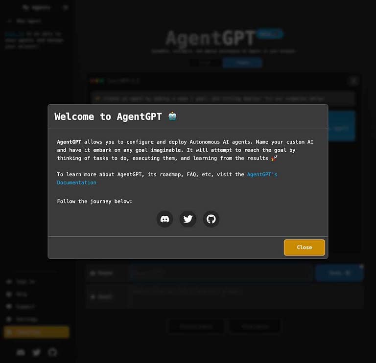 Preview of Agent GPT Website Homepage