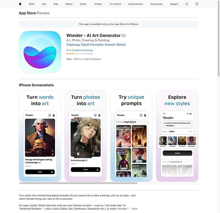 Preview of AI Art Generator App