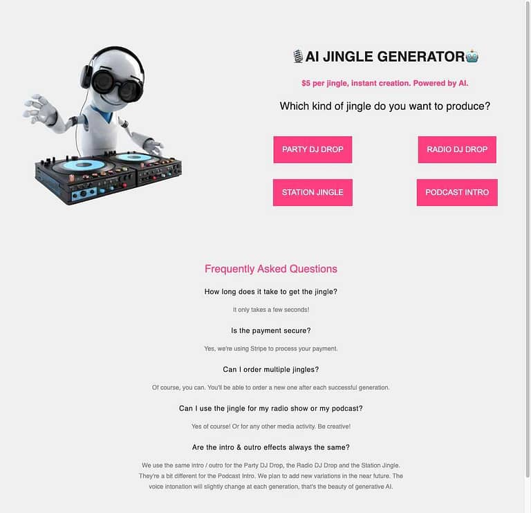 Preview of AI Jingle Generator Website