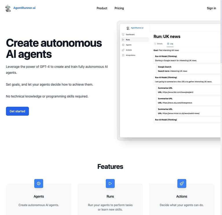 Preview of Agent Runner AI Website Homepage