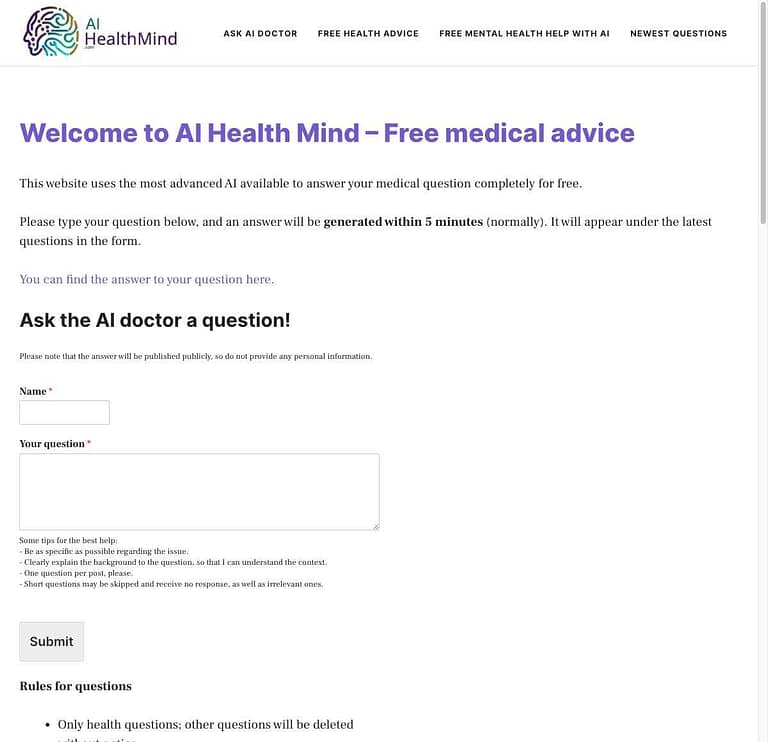Preview of AI Health MInd Website